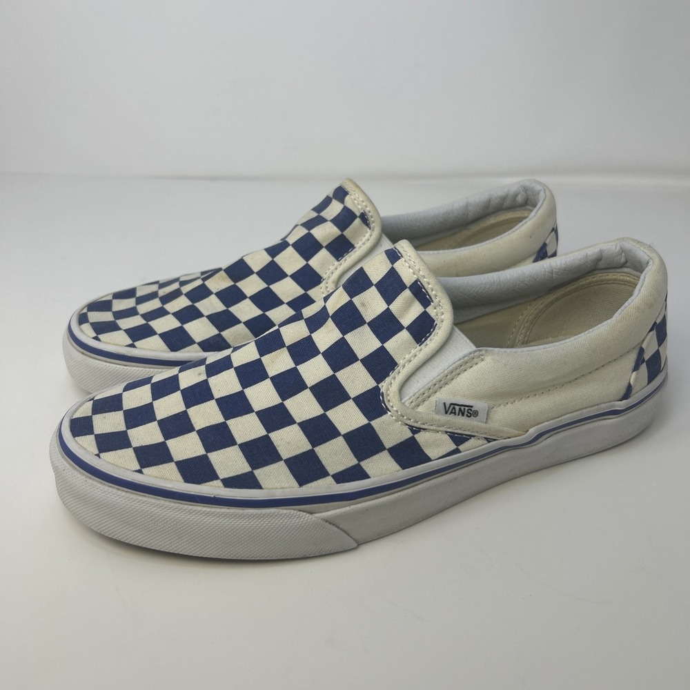 VANS Classic Slip-On Checkerboard Blue & White Men's Size 7 Women's Size 8.5